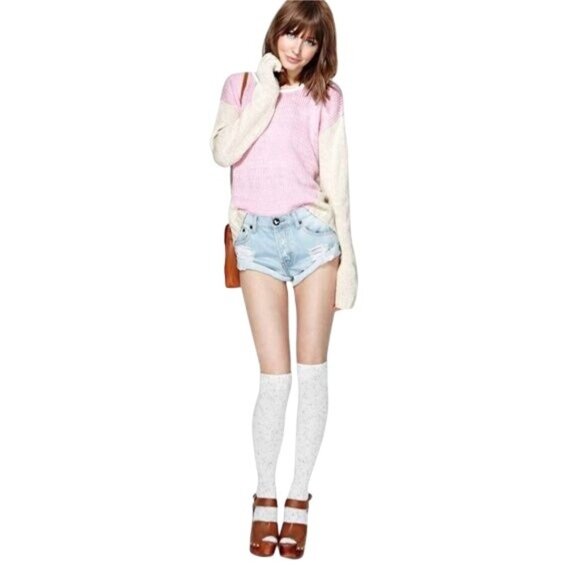 Nasty Gal Chunky Pink & Cream Boxy Relaxed Knit Sweater Jumper - Picture 3 of 5